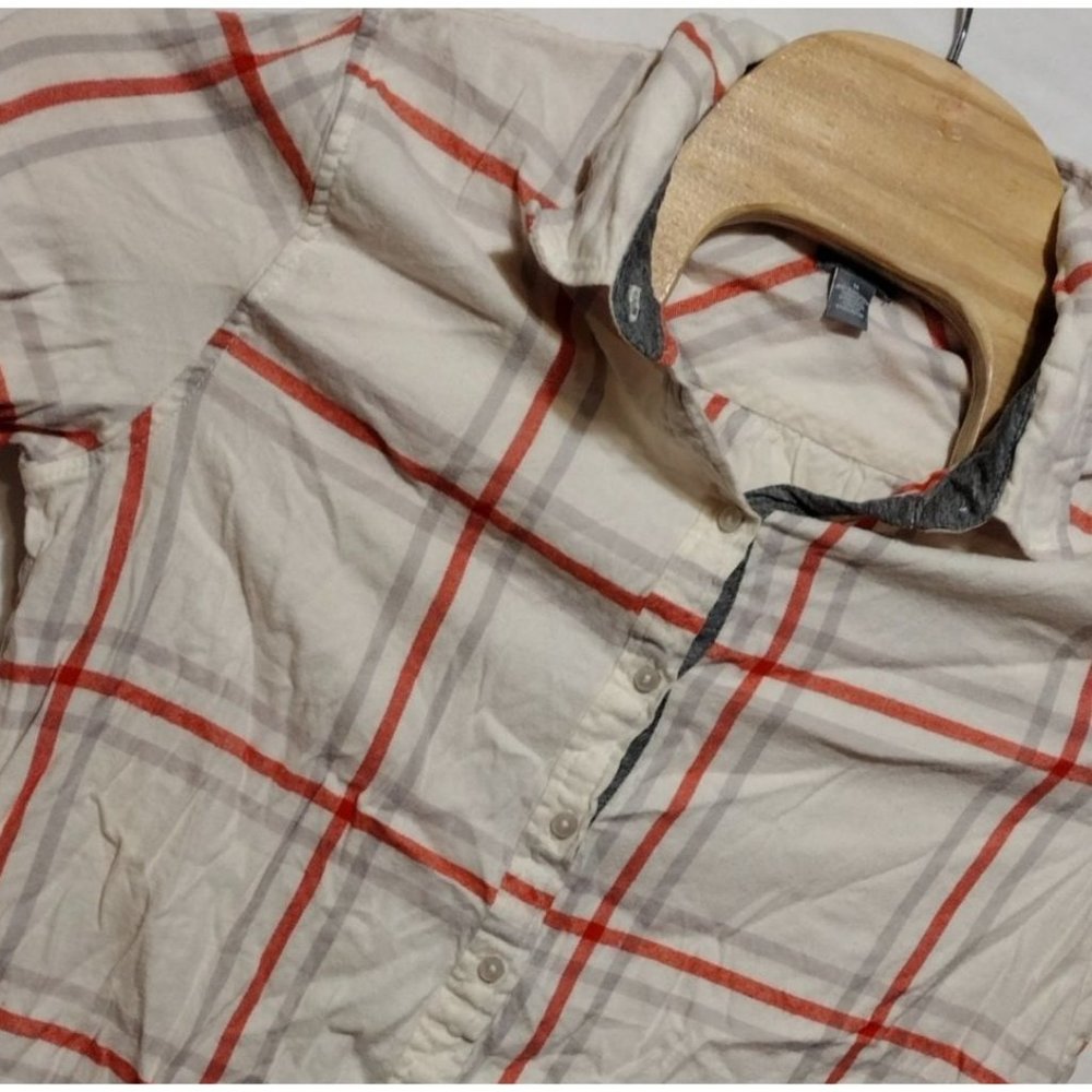 Aerie‎ Women's Flannel Cream Plaid Long Sleeve M Button Front Shirt
